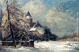 Covered Canvas Paintings - A Church In A Snow Covered Landscape